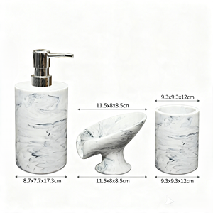 Ensemble de trois pièces en résine <span class=keywords><strong>effet</strong></span> <span class=keywords><strong>marbre</strong></span>, porte-<span class=keywords><strong>brosse</strong></span> de toilette pour la salle de bain à domicile - Emballé dans une boîte cadeau - Product Image 3