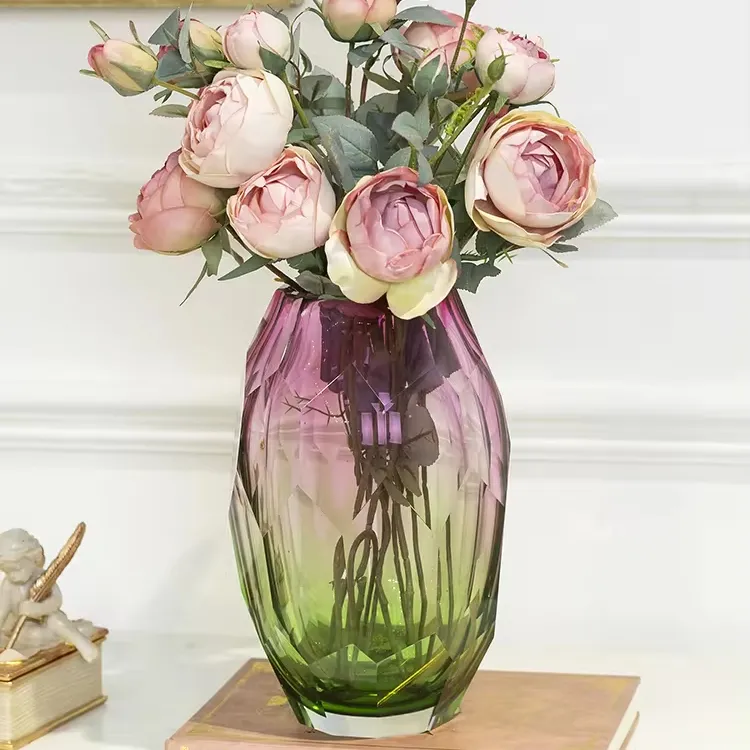 Grand vase à fleurs en verre de Murano multicolore fait à la main avec décor d'art moderne de luxe pour mariage