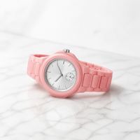 Montre habillée rose personnalisée avec logo, petit cadran secondaire, mouvement à quartz, vente directe usine