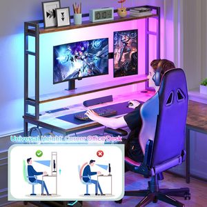 Bureau en forme de <span class=keywords><strong>L</strong></span> avec éclairage LED et prises électriques, bureau d'angle réversible avec tiroirs et support pour écran, bureau de jeu pour le té<span class=keywords><strong>l</strong></span>étravail - Product Image 3
