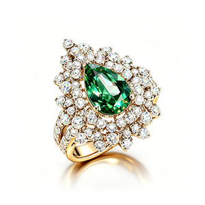 Women's 18K Gold Plated Cocktail <b>Ring</b> Pear Cut Green <b>Crystal</b> Pave Setting Luxury Flower Statement Jewelry - Product Image 1