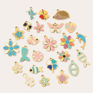 Beimai OEM เสน่ห์สำหรับการทำเครื่องประดับดอกไม้นกนางฟ้าปลาโลมาที่มีสีสันหยดน้ำมันสแตนเลสอุปกรณ์จี้ DIY - Product Image 1