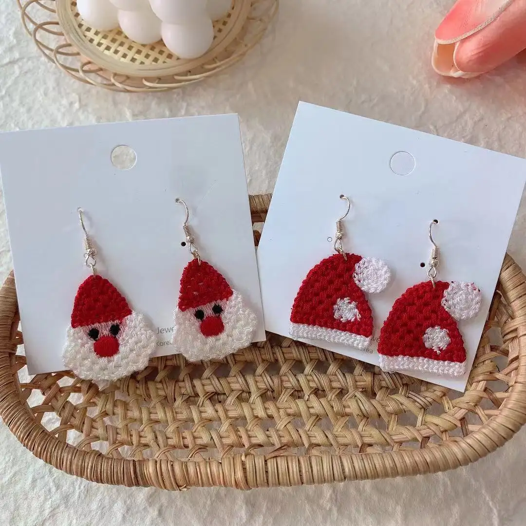 2021 Новинка Рождественская елка ручная вязка Рождественская шляпа и шерстяные серьги для девочек ювелирные изделия