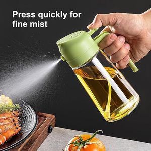 Bouteille Distributrice d'Huile d'Olive en Verre pour Cuisine 2-en-1 : Bouteille d'Huile et Pulvérisateur de Cuisine 16oz en Verre Vert Foncé Premium - Product Image 3