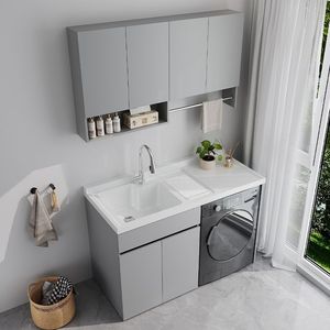 Meuble de buanderie intégré avec lavabo, armoire de rangement pour machine à laver, combinaison idéale pour balcon - Product Image 2