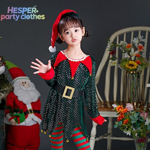 HESPER New Arrival Christmas Green Sequins Toddler Performance Costume Wholesale Christmas-Themed New Year Fancy Dress - Product Image 2