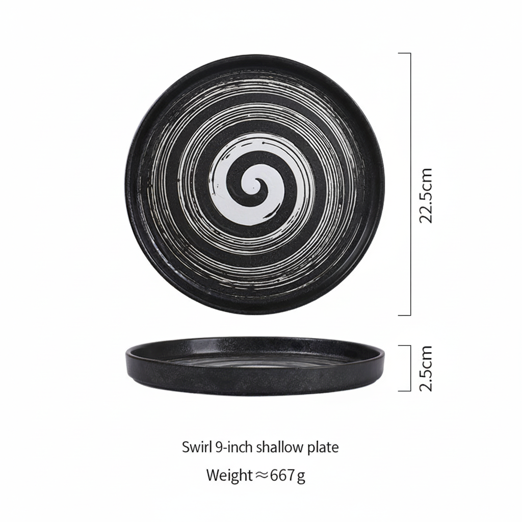 Black 9 inch flat bottom shallow swirler