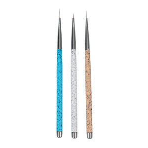 Lot de 3 pinceaux liner pour nail art, poignée métallique à motif floral, virole sertie, nylon, pour peinture fine, décoration d'ongles en gel, stylo de manucure professionnel - Product Image 1