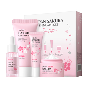 Coffret de Soins de la Peau Sakura Japonais Marque Blanche 4 Pièces Naturel Anti-Âge Réparateur Sérum Visage Nettoyant Lotion Crème Contour des Yeux - Product Image 1