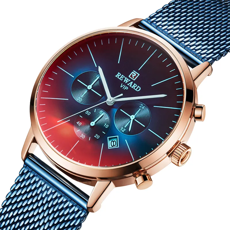 Belohnung Farbwechsel Glas Männer uhr luxus personalisierte Chronograph herren Edelstahl Armband Wasserdicht Armbanduhr