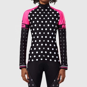 Mens Women Customized Printed Slim Fit <b>Stand</b> Collar Polka Dot Long Sleeve Sublimation <b>Cycling</b> Jersey for Road & Mountain Bikes - Product Image 1