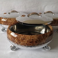 Ensemble classique de 3 pièces 4L 5L 6L, chauffe-plats à motif bois avec pieds dorés, pot isotherme, cocotte thermique, style royal vintage