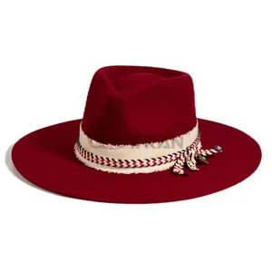 GlowRan Chapéus Fedora de design clássico de feltro de lã de aba larga femininos 2023