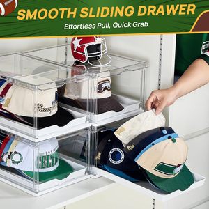 Vtopmart Set di 2 Organizzatori per Cappelli da Baseball in PVC a 6 Pannelli, Supporto Regolabile Trasparente con Vassoio Scorrevole Impilabile, Contiene <span class=keywords><strong>12</strong></span> Cappelli - Product Image 3