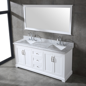 Meuble de salle de bain double vasque de 72 pouces de style transitionnel fabriqué au Vietnam, armoire blanche avec comptoir en marbre de Carrare et miroir - Product Image 5