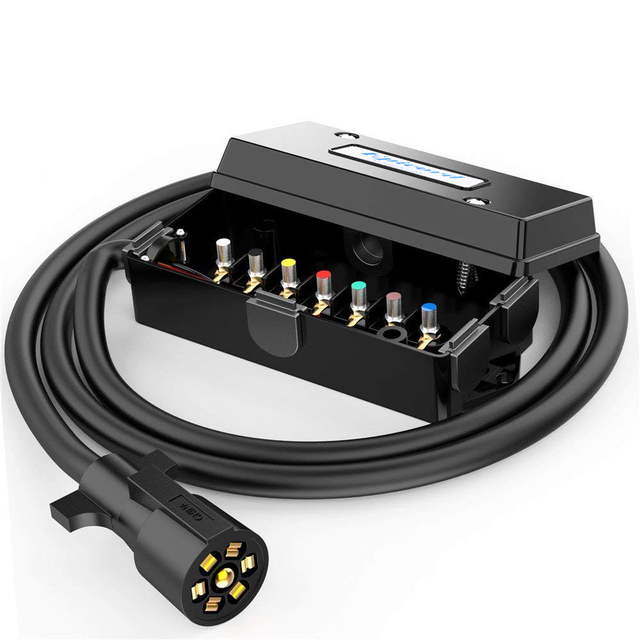 7 Way Trailer Electric Cord - Super Soft SAE 2586 8ft W/ 7 Gang Junction Box