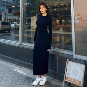 In Stock Navy Blue Long Tight Dress Satin Material For Comfort | Alibaba.com