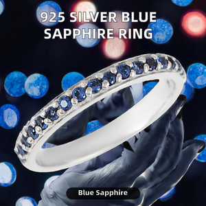 Bague Éternité Tendance en Argent Sterling Plaqué Or avec Saphir Bleu et Pavé de Pierres, Bande Fine, Bijou de Mariage pour Femme - Product Image 2