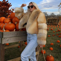 Manteaux de luxe en fourrure de renard naturelle pour femmes, mode hiver, véritable fourrure de renard doré, manteau court chaud en peau entière avec col rabattable