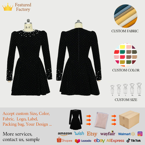ZYHT 21442 Vestido Mini de Otoño para <span class=keywords><strong>Mujer</strong></span>, Negro, de Terciopelo, para Cóctel, con Pedrería y Perlas, Transpirable, <span class=keywords><strong>Formal</strong></span>, Venta al Por Mayor - Product Image 6