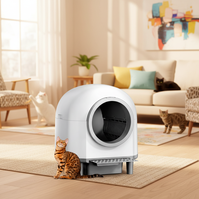 80L Large Plastic Self-Cleaning Smart Cat Litter Box with Low Noise App WiFi Control Automatic Cleaning Easy Clean Odor Control