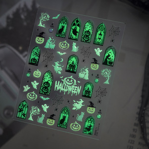 Halloween Glow Nail Stickers 3D Flashy Spooky <b>Witch</b> Stained Glass Nail Art <b>Decorations</b> New Style Manicure Accessories Wholesale - Product Image 3