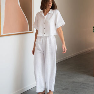 Supporto personalizzato da <span class=keywords><strong>donna</strong></span> <span class=keywords><strong>in</strong></span> <span class=keywords><strong>lino</strong></span> cotone ecologico tessuto organico da <span class=keywords><strong>donna</strong></span> a due pezzi pantaloni larghi <span class=keywords><strong>abbigliamento</strong></span> da <span class=keywords><strong>donna</strong></span> - Product Image 6