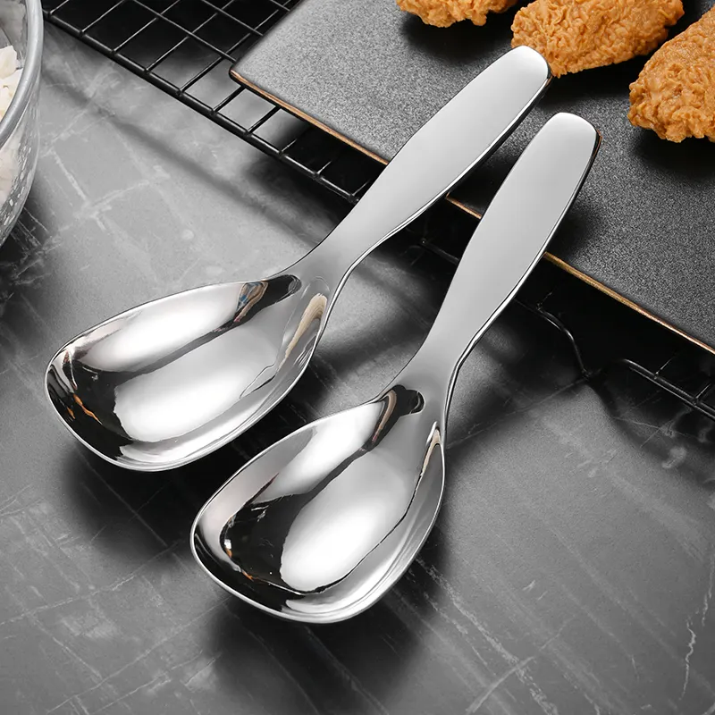 Hot Sale High Quality Korean Tableware Metal 201 Earl Round Soup Spoon Rice Serving Spoon Round Head Flat Rice Spoon