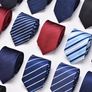 <span class=keywords><strong>Cravate</strong></span> en polyester rayée personnalisée pour hommes, nœud papillon jacquard, tenue de travail formelle, costumes d'affaires haut de gamme bleus, rouges et noirs - Product Image 2