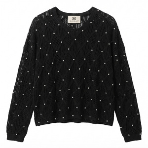 <span class=keywords><strong>Pull</strong></span>-over élégant en maille ajourée perlée pour femme, col en <span class=keywords><strong>V</strong></span> blanc, fabrication artisanale de qualité supérieure, style boutique, vente en gros - Product Image 4