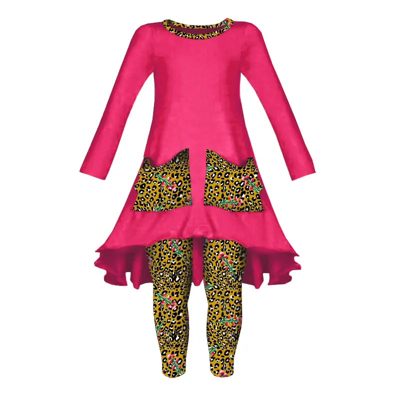 Cheetah Long Sleeves Tunic Leggings Set Kids Fashionable Clothing Baby Girls' Clothing Sets