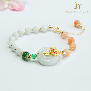 Braccialetti con catena e maglie in giada di pietra naturale braccialetti rotondi con ciambella in giada di Myanmar gioielli alla moda Burma giadeite braccialetti - Product Image 2