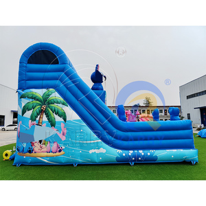 Structure gonflable commerciale à louer pour fêtes, thème Elfe Bleu de dessin animé, avec toboggan sec gonflable double piste et toboggan aquatique gonflable pour adultes - Product Image 6