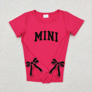 Vente en gros de tenues assorties maman et moi, t-shirts mignons avec broderie de lettres et nœud, tenues assorties maman et mini - Product Image 3