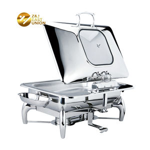 9L สแตนเลสเหนี่ยวนำไฮดรอลิ Chafing จานเครื่องจักรกลบานพับ Chafer ที่มีฝาปิดแก้ว - Product Image 1