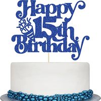 1 pièce Décoration de gâteau Joyeux 15ème Anniversaire à paillettes, Pique à gâteau Joyeux Anniversaire, Salut à 15 ans, pour 15ème Anniversaire, Anniversaire de Mariage et Décoration de Fête
