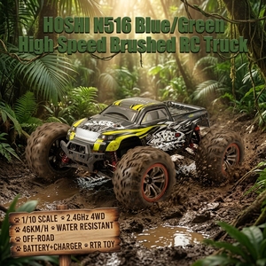 HOSHI N516 1/<span class=keywords><strong>10</strong></span> 4WD RC Monster Truck mit Doppel-390-Motoren, 46 km/h Überschall-Offroad-RC-Auto, Doppelgeschwindigkeit, 2er-Pack Batterien, RTR Spielzeug - Product Image 1