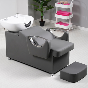 Moderno <span class=keywords><strong>Lavacabezas</strong></span> de Peluquería <span class=keywords><strong>con</strong></span> Lavabo de Porcelana, Reposabrazos de Acero Inoxidable, Mueble de Salón Duradero para <span class=keywords><strong>Masaje</strong></span> Capilar Semi-reclinable - Product Image 2