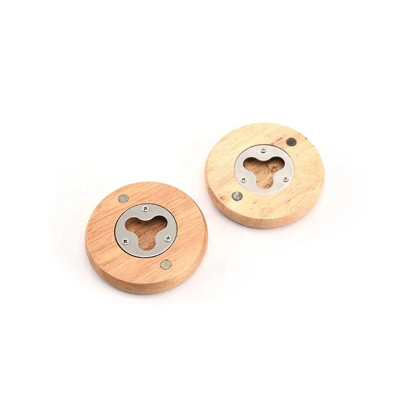 Hersteller personal isierte benutzer definierte Großhandel billige Edelstahl Magnet magnet Laser gravur Runde Holz Flaschen öffner