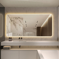 Miroir de salle de bain de luxe à LED intelligent avec éclairage anti-buée, verres carrés, 30-40 pouces, éclairage à intensité variable, cadre en bois écologique