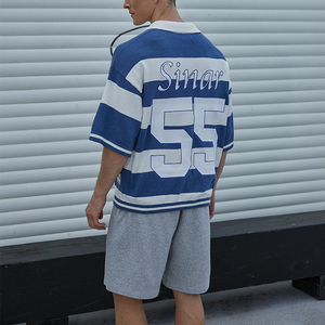 Custom LOGO Sweater <strong>Men</strong> Short Sleeve Casual CrewNeck Knitwear Football Stripe Jumper Knit <strong>Polo</strong> <strong>Shirts</strong> Knitted Jersey <strong>Men</strong> Sweater - Product Image 5