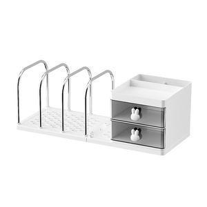 Desktop Storage <b>Box</b> Bookshelf With Partitions Plastic Steel <b>Book</b> Stand For Office Student Simple Organizer Snow Mountain White - Product Image 5