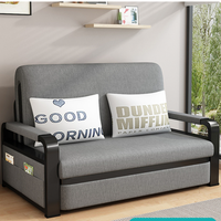 Sofá Cama Seccional de Madera Maciza de Doble Uso, Juego de Cama Individual Telescópico Convertible y Plegable en Tela, Multifuncional para Sala de Estar