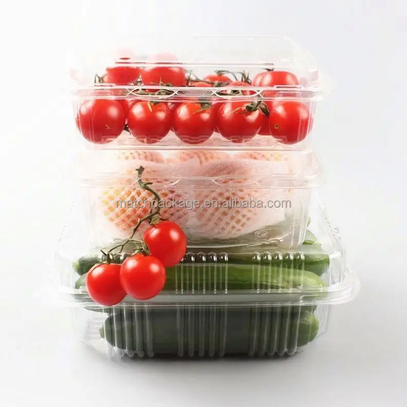 Tek kullanımlık plastik saklama kutusu gıda sınıfı şeffaf Pet gıda meyve kutusu kapaklı konteyner