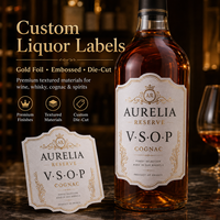 Étiquette personnalisée pour bouteille de Cognac, Whisky ou Vin – Papier texturé de qualité supérieure, dorure à chaud, gaufrage, découpe, autocollant adhésif pour emballage de spiritueux