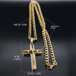 Kalung Salib Mikro Berlapis Emas Artivelle, Rantai Baja Tahan Karat untuk Pria, Salib Kristen Katolik - Product Image 5