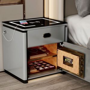 Mesita de Noche Inteligente con Cerradura de Huella Digital, Carga Inalámbrica, Diseño Moderno y Minimalista para Dormitorio, Gabinete con Cajones de Almacenamiento - Product Image 3