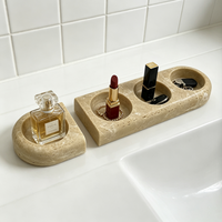 Plateau en résine beige imitation travertin pour bijoux, plateau de rangement en pierre naturelle, plateau de vanité, porte-bougie chauffe-plat, plateau à bougies