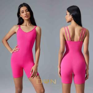 Femmes col en V poitrine coussin sport body pour été Fitness respirant tricoté cyclisme suspendu sangle Shorts Yoga combinaison - Product Image 2