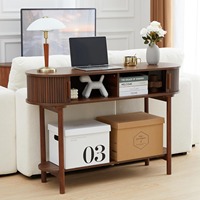 Tables consoles de luxe en noyer cannelé, vente en gros d'usine, table d'entrée moderne avec porte, rangement à 2 niveaux pour salon, hôtel, villa